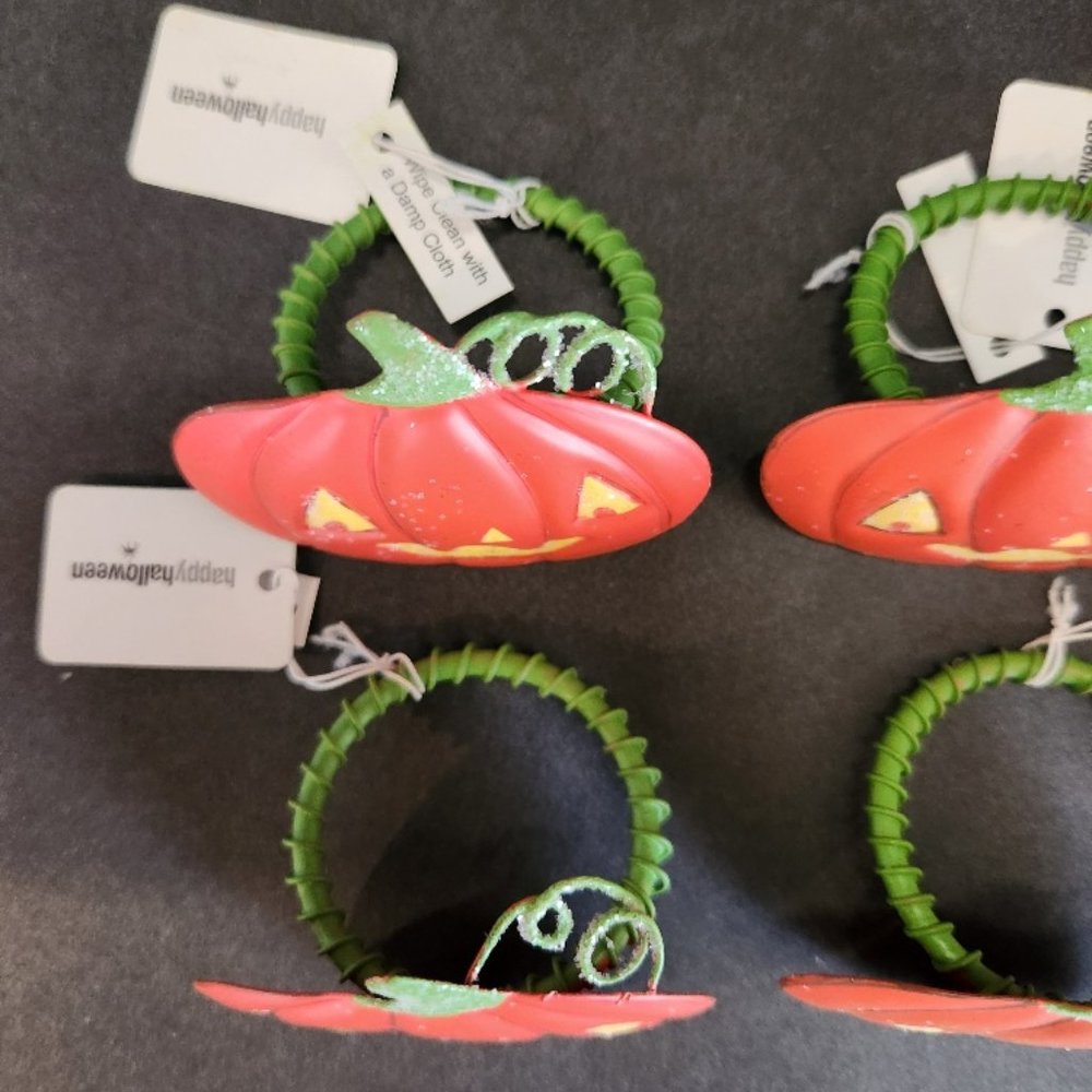 New With Tags Halloween Metal Pumpkin Napkin Ring Holders - Picture 3 of 5